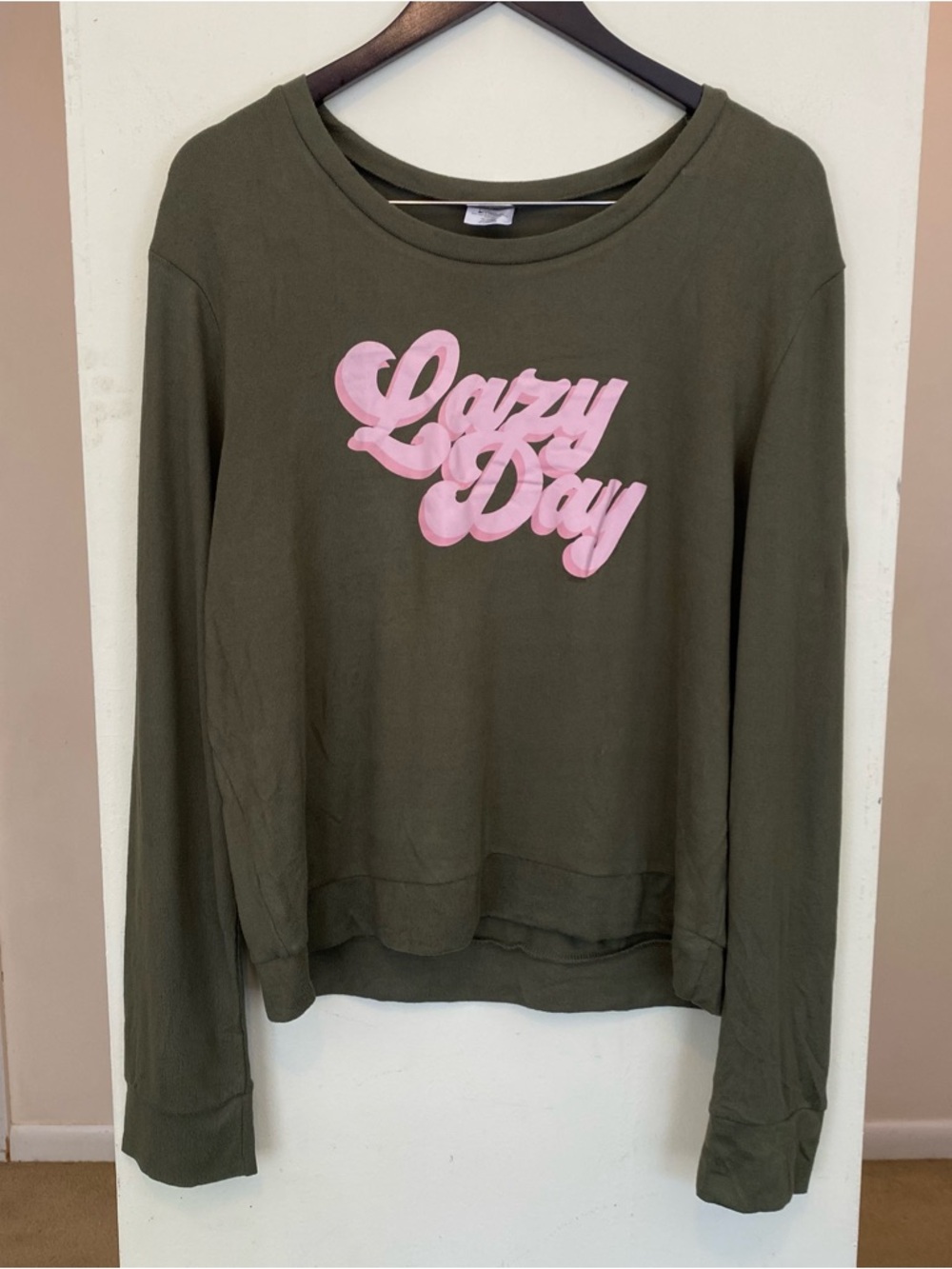 Hello Mello Lazy Day Lounge Sweater Ultra Soft Lightweight Crew Neck Green XL